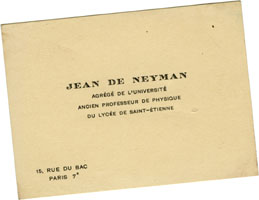 Carte de visite Jean de Neyman.
